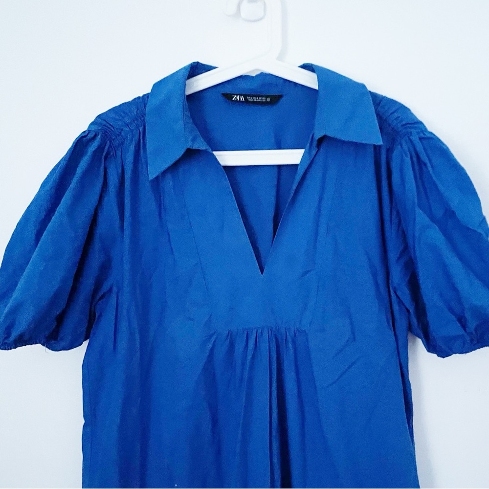 Zara Cobalt Blue 100% Cotton Tiered/Flounced Loose Midi Dress. Size L - Picture 9 of 13